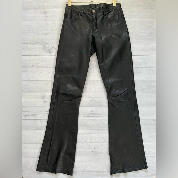 Vintage Genuine Black Soft Lamb Leather Flare Pants Size S - Picture 1 of 9